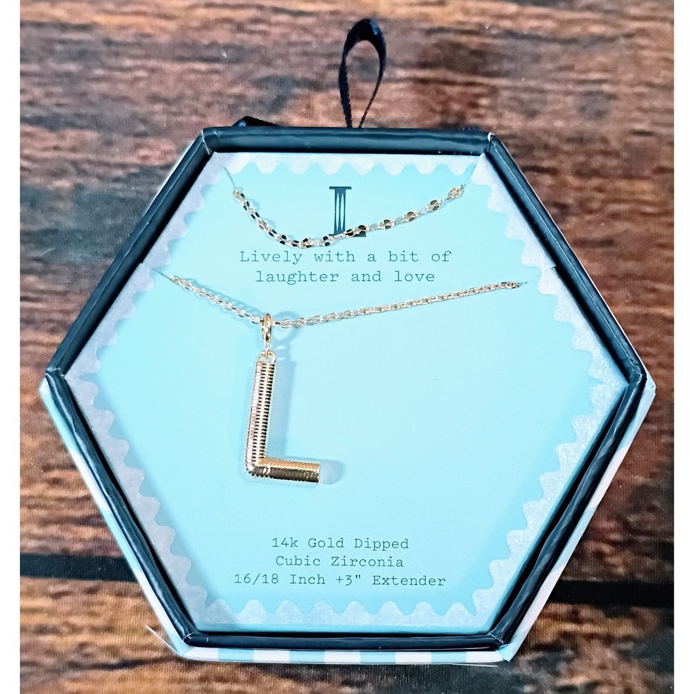 A‎ New Day 14k Gold Dipped Initial L Pendant Necklace Cubic Zirconia NIB